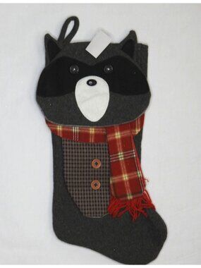 Christmas Stocking Black Bear Woodland Rustic Plaid Scarf Cabin Lodge Decor New